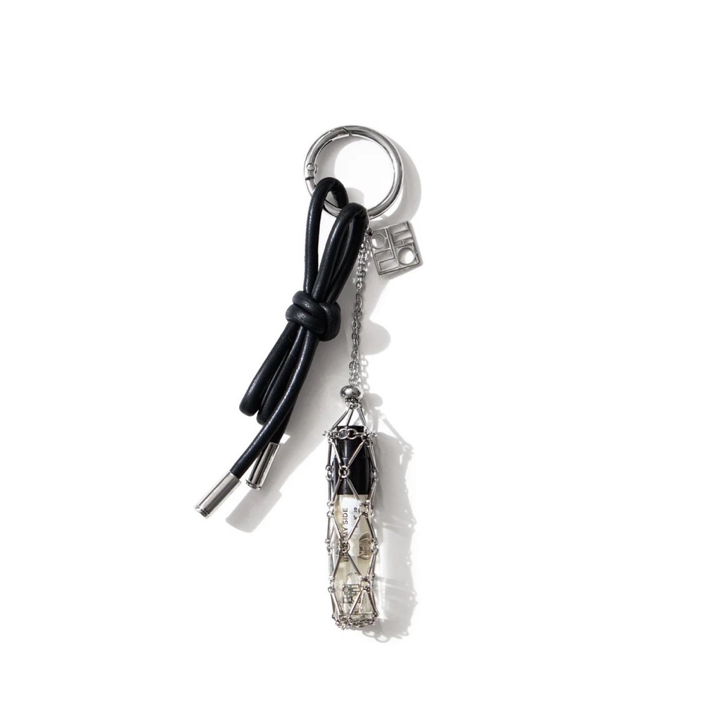Elorea Black Leather Loop Key Charm with perfume sample holder